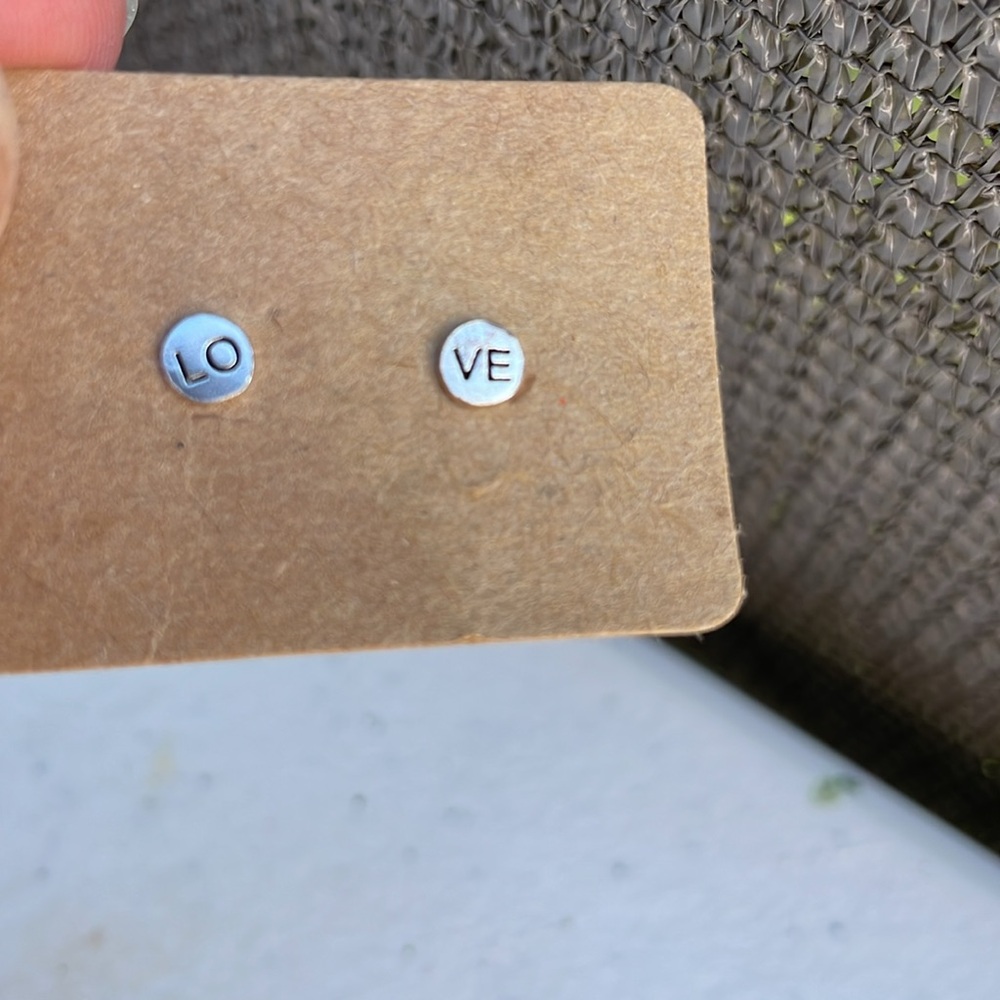 Cute faux silver stud LO/ VE earrings